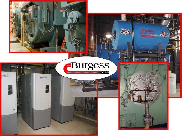collage of photos of bolier systems installed and repaird by Burgess Mechanical in Indianapolis