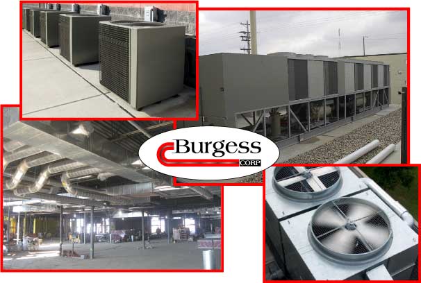 Collage of photos of HVAC systems installed and repaired by Burgess Mechanical in Indianapolis