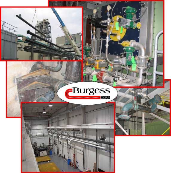 Collage of photos of mechanical piping systems installed and repaired by Burgess Mechanical in Indianapolis